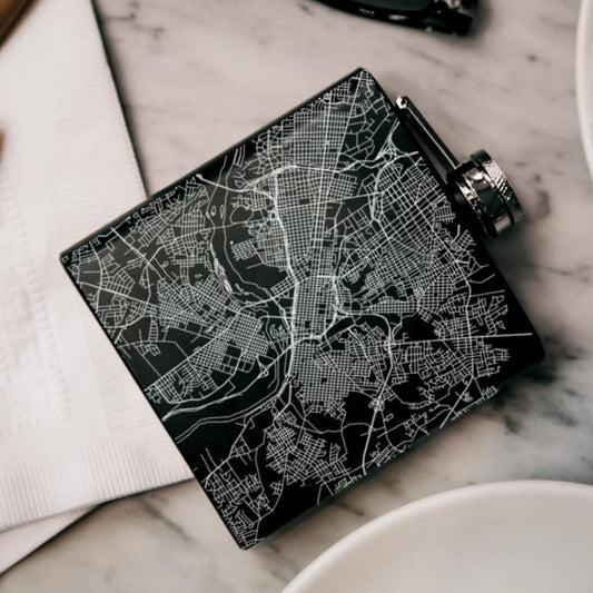 Richmond - Virginia Map Hip Flask in Matte Black